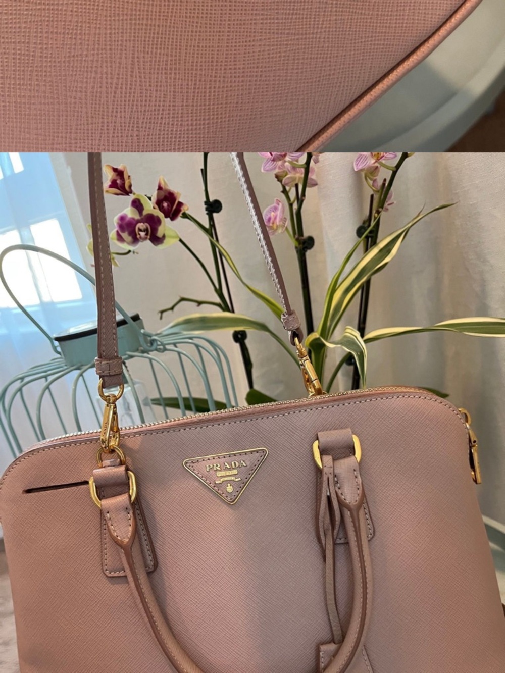 Prada Double-Handle Saffiano Satchel in Blush Pink - Picture 14 of 16